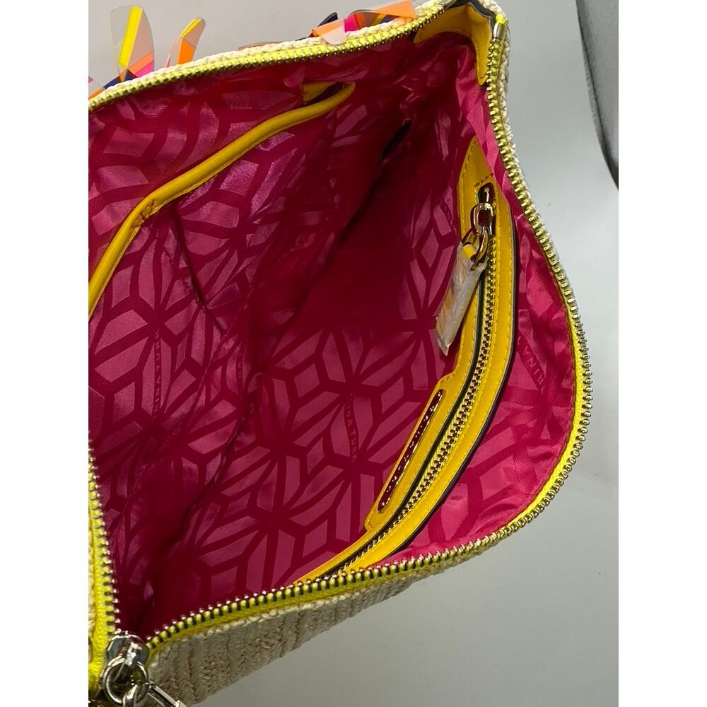TRINA TURK Women's Beige-Pink Beaded Flower Woven Wristlet Clutch - Picture 4 of 11